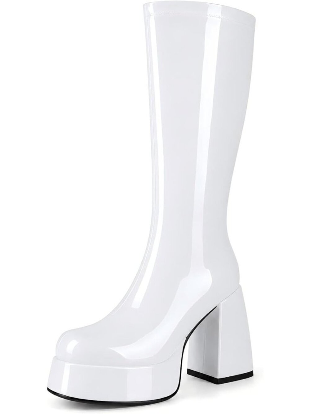 🆕Women's White Knee High Gogo Boots Patent Retro Platform Disco Boots